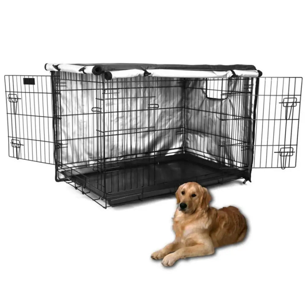 Dog Cage Cover Silver Coated Oxford Cloth Dog Kennel Cover Breathable Double Door Cage Cover Crate Cover With Ventilation