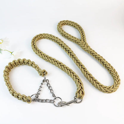 130cm Super Strong Coarse Nylon Dog leash Army Green Canvas Double Row Adjustable Dogs Collars For Medium Large Dogs Leashes Set