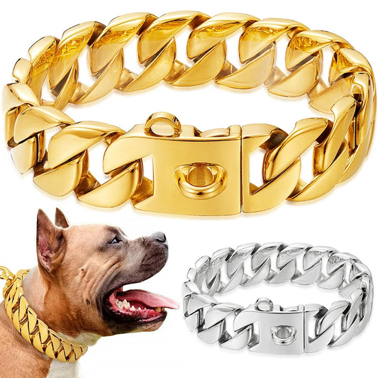 Strong Metal Dog Chain Collars, Stainless Steel Pet Training Choke Collar for Large Dogs, Pitbull, Bulldog, Silver, Gold, Show C