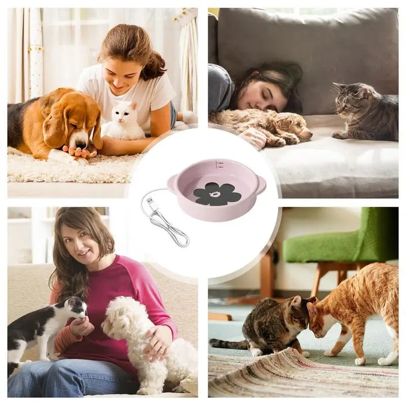 Heated Pet Water Bowl Outdoor Pet Heated Waterer 15W Thermostatic Control Ceramic Travel-Friendly Anti-slip Heated Pet Bowl