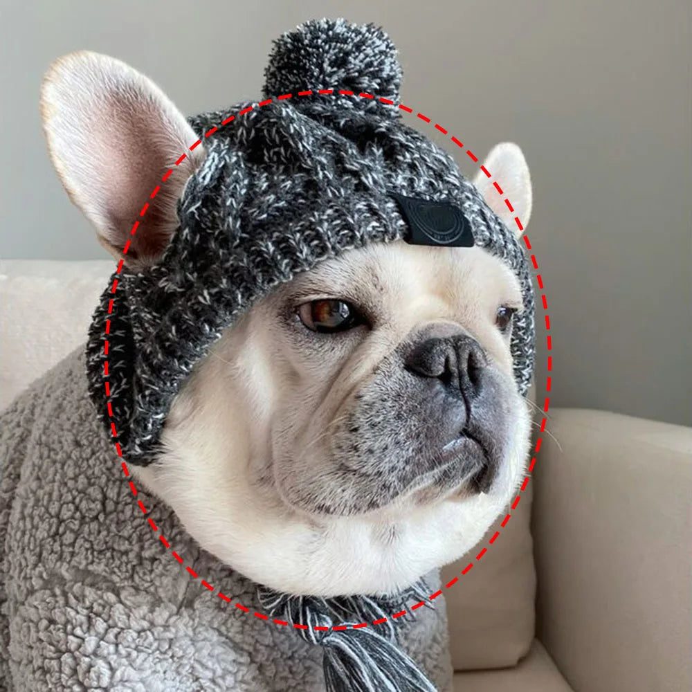 Winter Soft Dog Hat Warm Pet Dog Knitted Hat with Ear Holes Windproof Knitting French Bulldog Hat for Puppy Small Medium Dog Cap