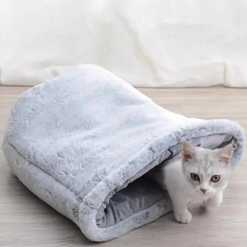 Plush Cat Bed Bag Pet Cat Plush Sleeping Bag Semi-Enclosed Bed Small Medium Large Cats Warming Pad Sack For Autumn Winter
