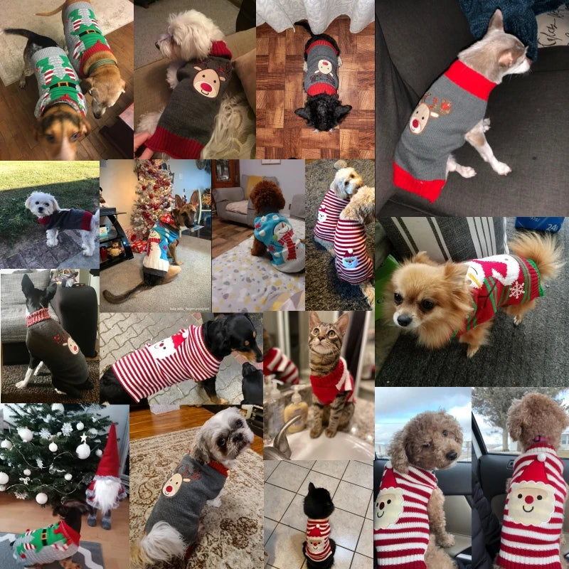 Christmas Dog Clothes Winter Dog Sweater Knitted Warm Coat Pet Clothing for Small Medium Dogs Costume Striped Print Dog Pullover