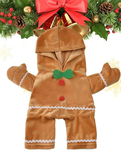 Gingerbread Man Dog Costume Soft Puppy Costume Hoodie Christmas Puppy Gingerbread Transformation Clothes For Cats Dogs