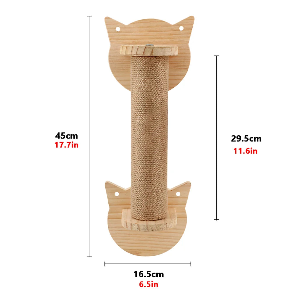 Cat Climbing Shelves Wall Mounted Platform and Hammock with Scratching Post Cat Pet Wooden Furniture for Sleeping and Playing