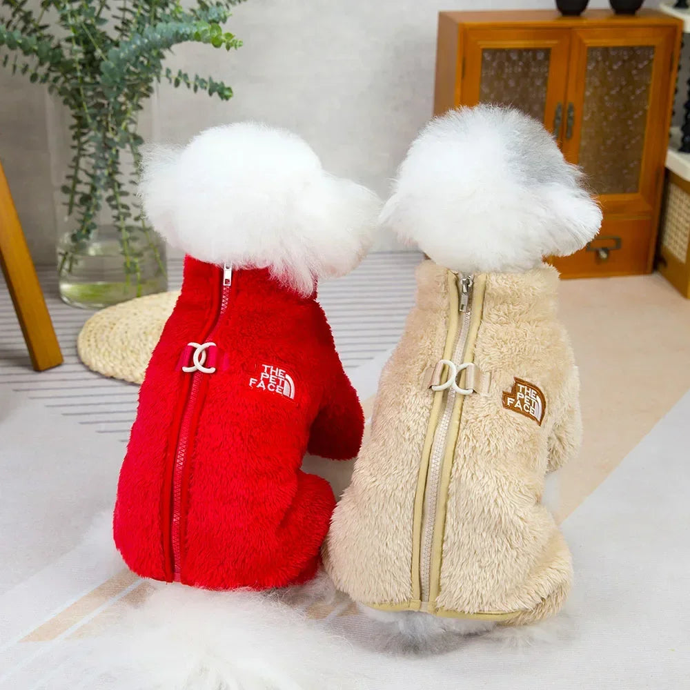 Dog Fuzzy Velvet Pajamas Dog Winter Clothes Soft Warm Coat Jumpsuit with Zipper for Small Dogs Boy Girl Pet Cat Doggy Apparel
