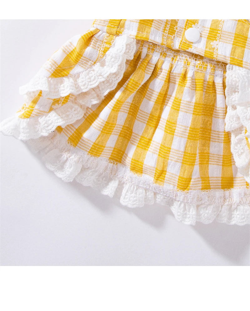 Princess Lattice Dog Fancy Dress Lace Bow Tie Vest Skirt Clothing for Cats Pearl Female Puppy Overalls Lovely Pet Dog Clothes