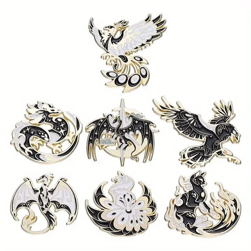 7Pcs Gothic Punk Bird Enamel Pins Custom Animal Cartoon Brooches Jewelry Clothes Accessoris Shirt Collar Lapel Badge Pin for Fri