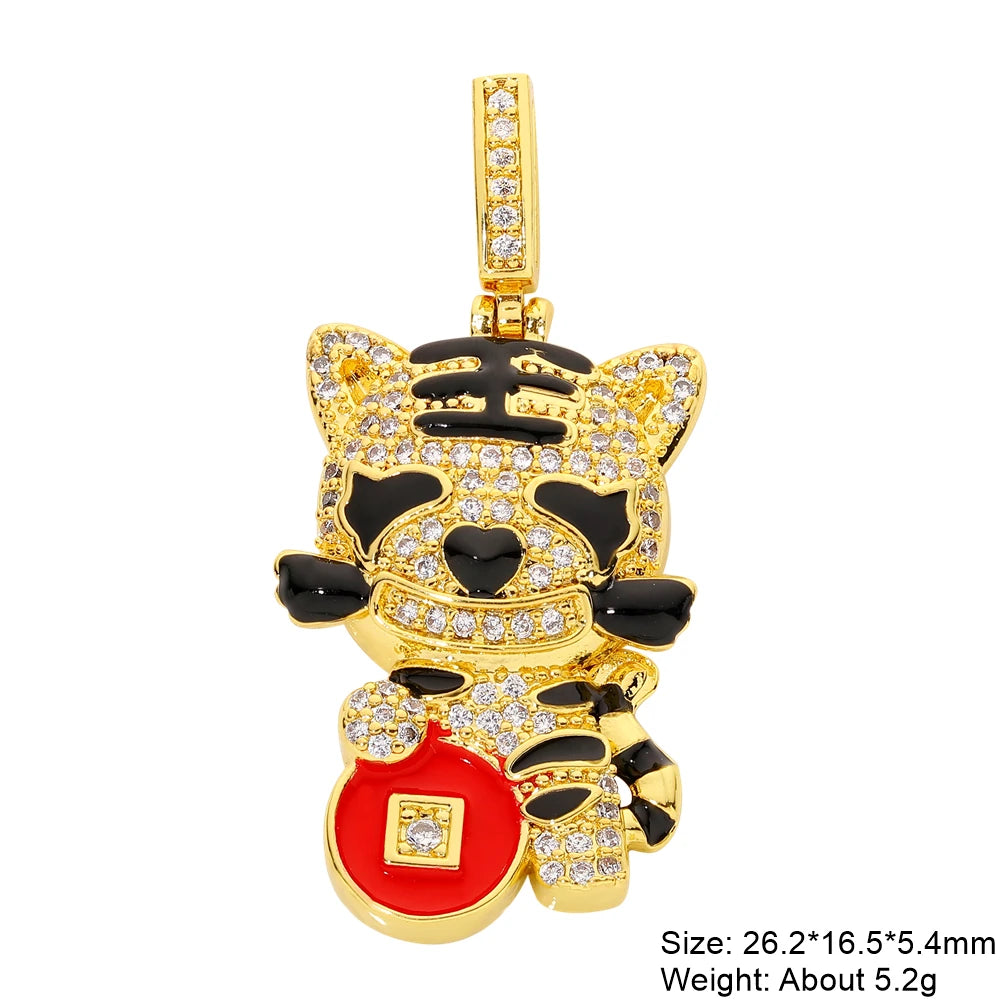 Juya 18K Real Gold Plated Cubic Zircon Bear Lion Bird Tiger Panther Head Leopard Charms For DIY Pendant Necklace Bracelet Making