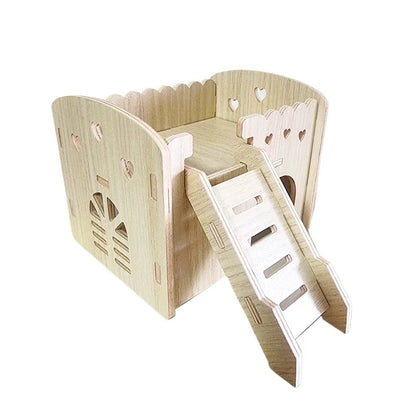 Smooth Hamster Hideaway Wooden Hamster House with Climbing Ladder Small Pet Castle Arch Bridge for Dwarf Mice Gerbils Small Pets