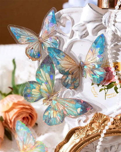 5Style 20pcs/pack INS Butterfly PET Sticker Pack Ice Crystal Laser Gold DIY Handbook Decoration 3D Scrapbook