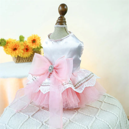 Sweet Princess Female Puppy Summer Clothes Wedding Party Dress for Dogs White Lace French Bulldog Small Medium Pet Cat Clothing