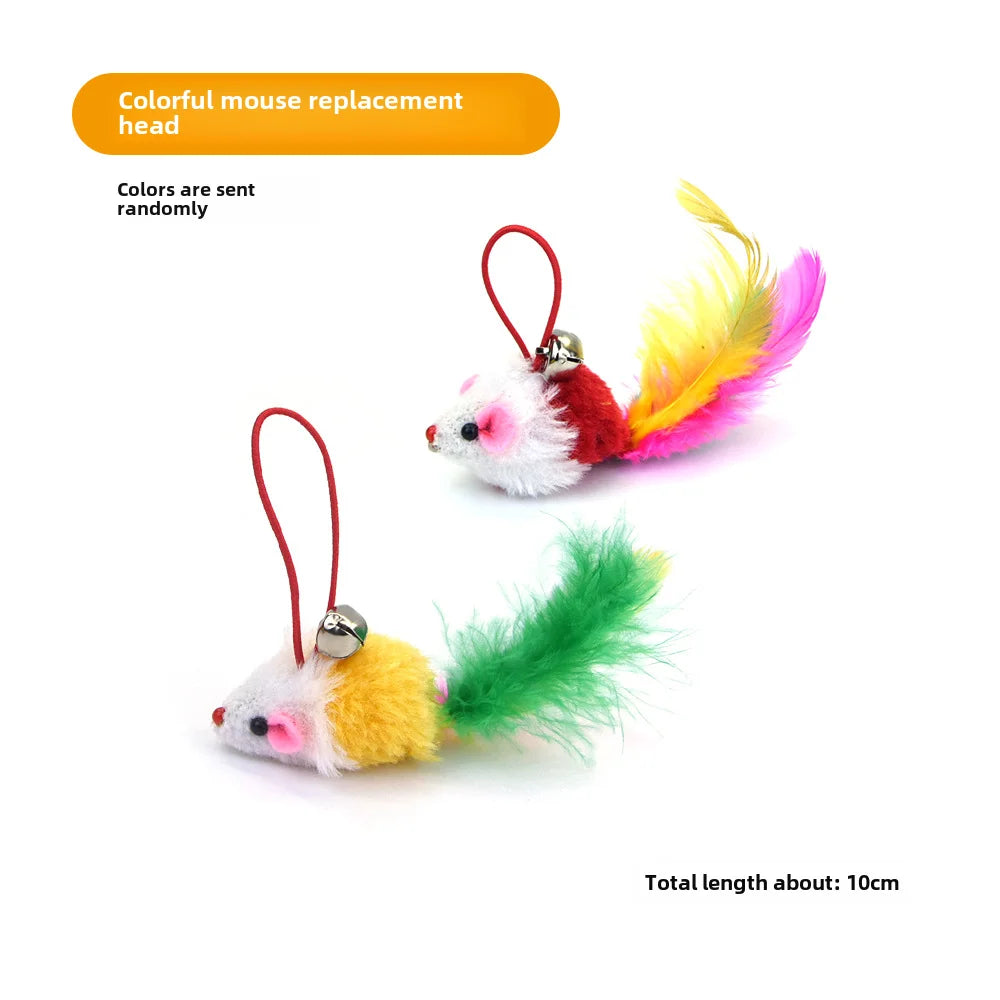 Cross-border cat teasing stick replacement head rainbow caterpillar wood teana stick cat toy funny cat bell hair ball replace...