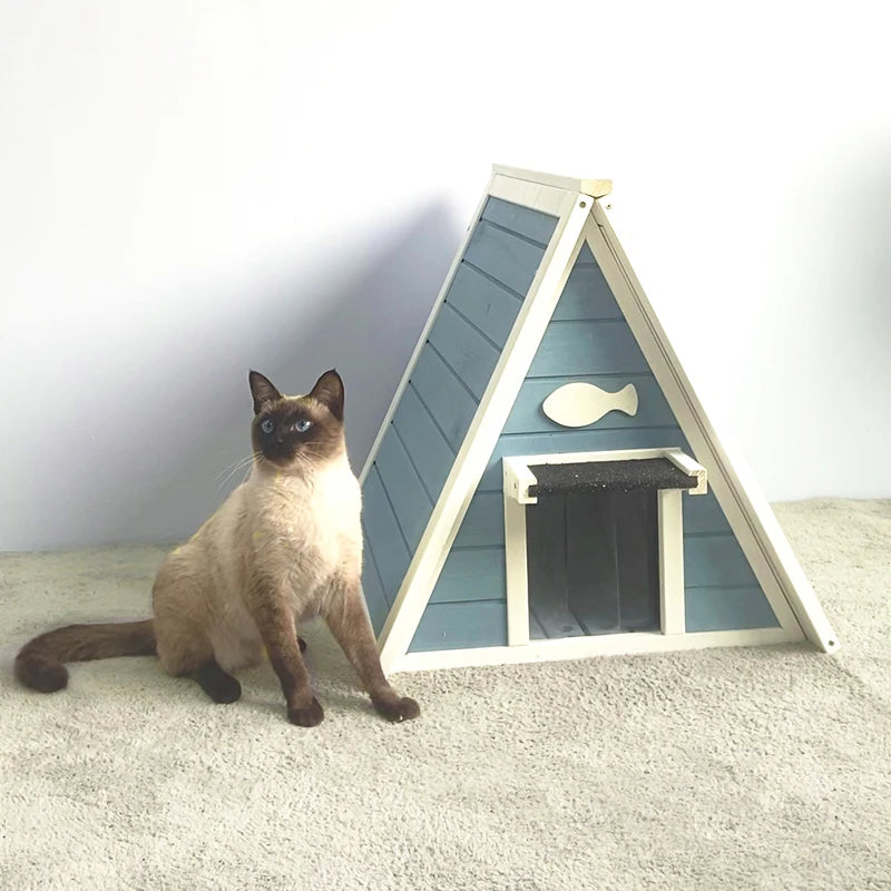 Indoor and outdoor cat house Feral cat nest rain proof and sunscreen cat villa wood cat cage warm outdoor cat shelter