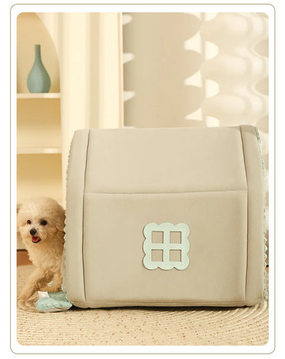 Warm Small Pet House with Double Door Curtain All-season Universal Closed Pet Kennel for Cats and Dogs