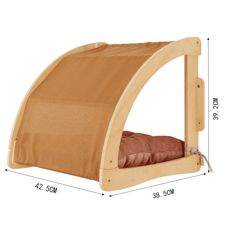 Wooden Cat Wall Hammock Perch Sisal Cat Wall Shelves Four-Step Steps Cat Scratching Post Indoor Cat Nest Tree Climber Furniture
