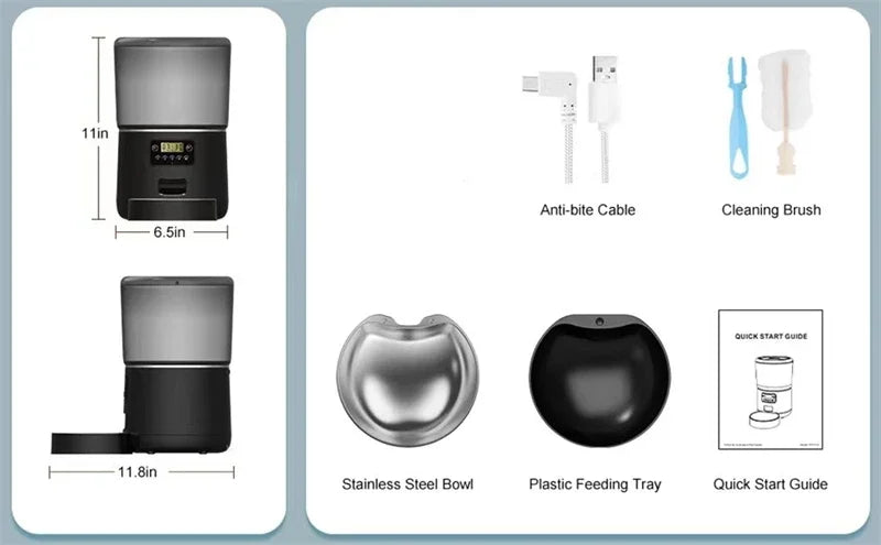 Automatic Pet Feeder 4L Capacity Smart Timer Tuya Control Food Dispenser with Stainless Steel Bowl Dogs Cats Feeding Supplies