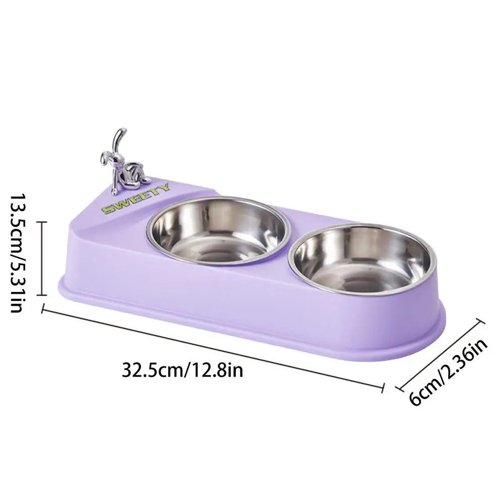 Pet Double Feeding Bowl Non-Slip Feeder Two Dishes For Cats Non-skid Pet Stainless Steel Bowls Pet Feeder Food Dispenser
