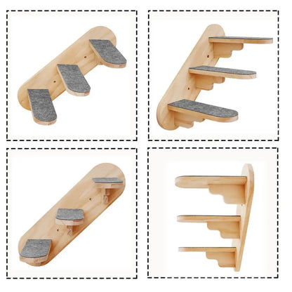 Wall Mounted Cat Climb Shelf Perch and Ladder Cat Hammock and Three Step Wood Stairway for Cats Playing and Sleeping