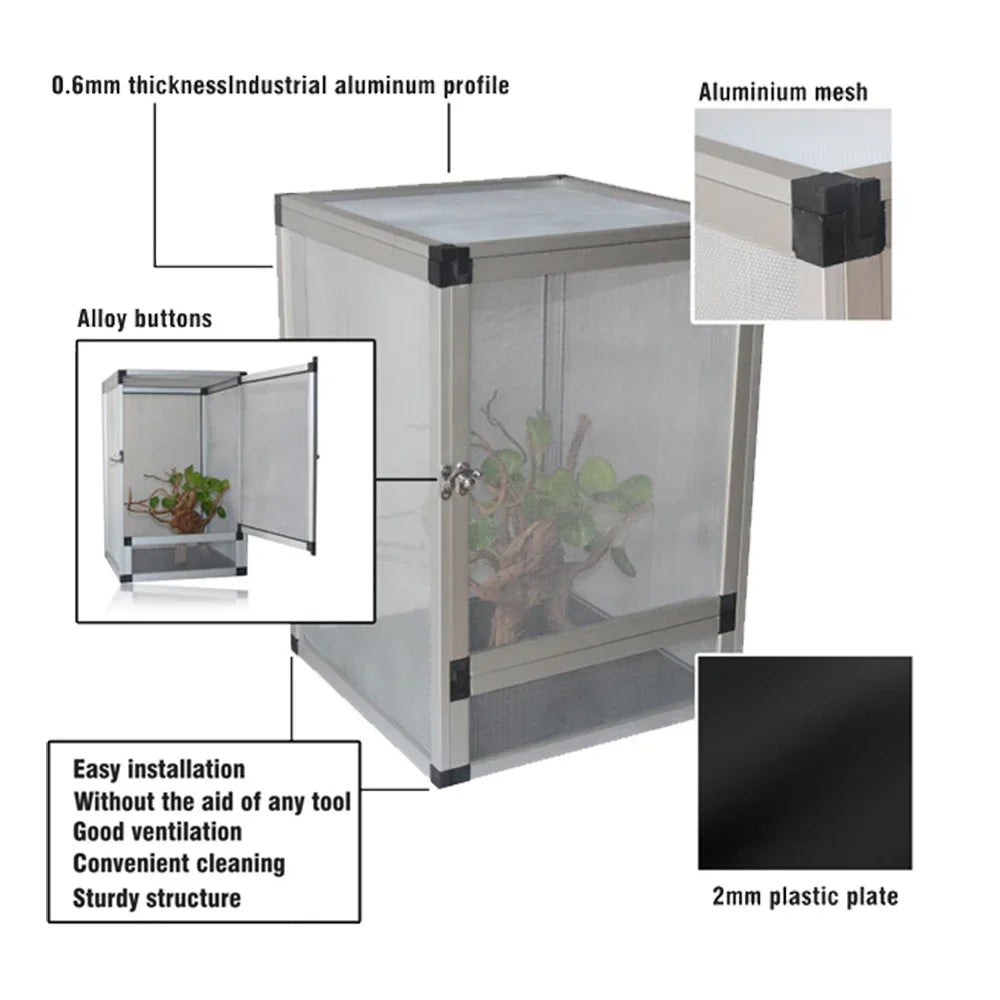 Reptile Detachable Habitat Tank Terrarium Transparent Aluminium Air Screen Cage Front Opening Door Full View Lizard Chameleon