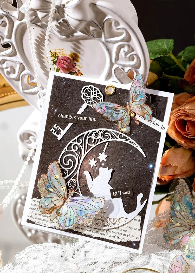 5Style 20pcs/pack INS Butterfly PET Sticker Pack Ice Crystal Laser Gold DIY Handbook Decoration 3D Scrapbook