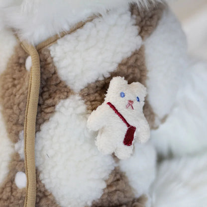 Fashionable Plaid Fleece Cat Clothes Cat Coat Jack Cute Bear Vest for Kitten Small Dogs Clothing Pet Outfits Winter Cat Costume