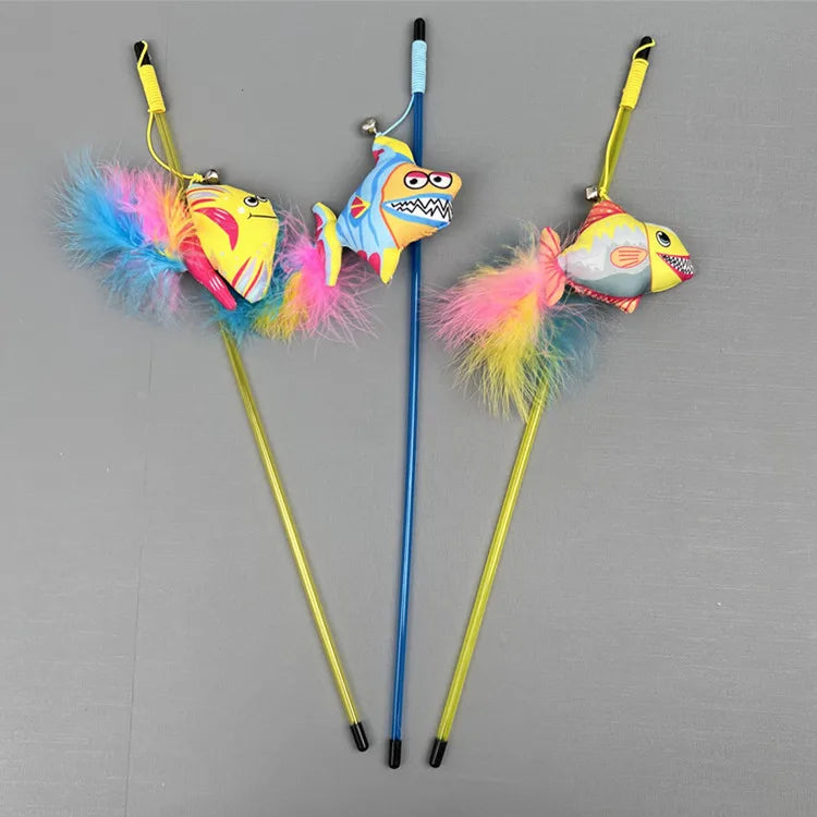Cat Toy Cat Teaser Sticks Ocean Fish Playing Cat Stick Pet Supplies Biting Cat Toys Cat Mint Doll Feather Throwing Interaction