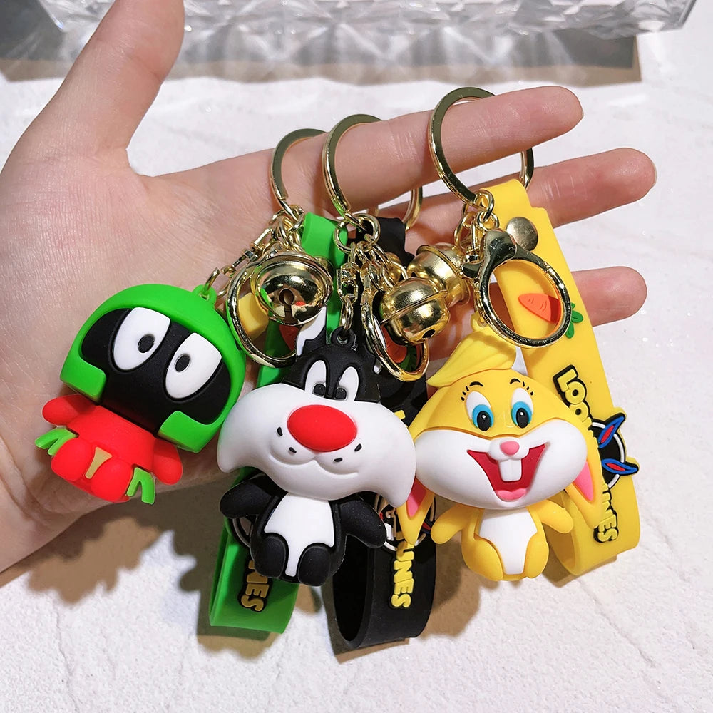 Cartoon Bugs Bunny Doll Keychain Cute Tweety Bird Daffy Duck Porky Pig Key Rings Pendant Accessories for Kids Birthday Gifts