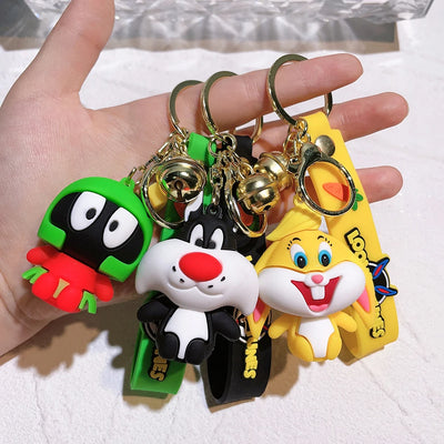 Cartoon Bugs Bunny Doll Keychain Cute Tweety Bird Daffy Duck Porky Pig Key Rings Pendant Accessories for Kids Birthday Gifts