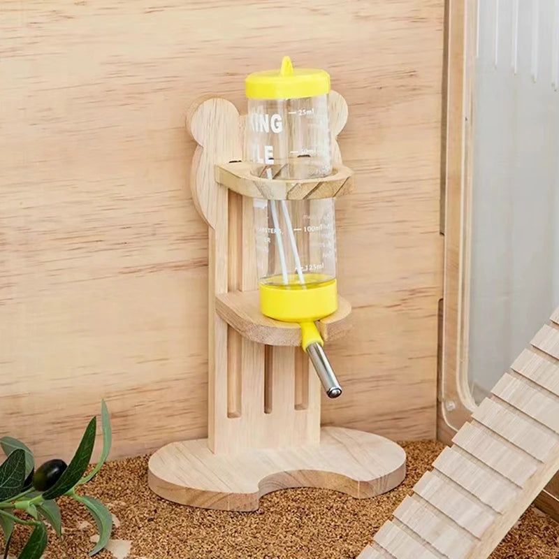 Adjustable Wooden Small Pets Water Drinking Bottle Holder Feeding Bottles Stand Auto Dispenser Holder Guinea Pigs Chinchillas