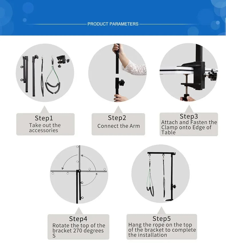 Foldable Pets Grooming Bracket Adjustable Steel Suspender Grooming Table with Sling Arm Support Dog Cat Holder for Bath Desk