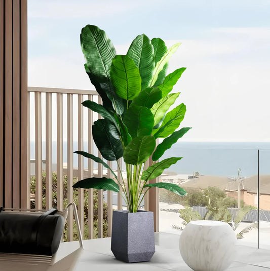85-115cm Large Artificial Plants Bird of Paradise Tree Tropical Fake Banana Leaves Plastic Palm Plants for Home Garden Decor
