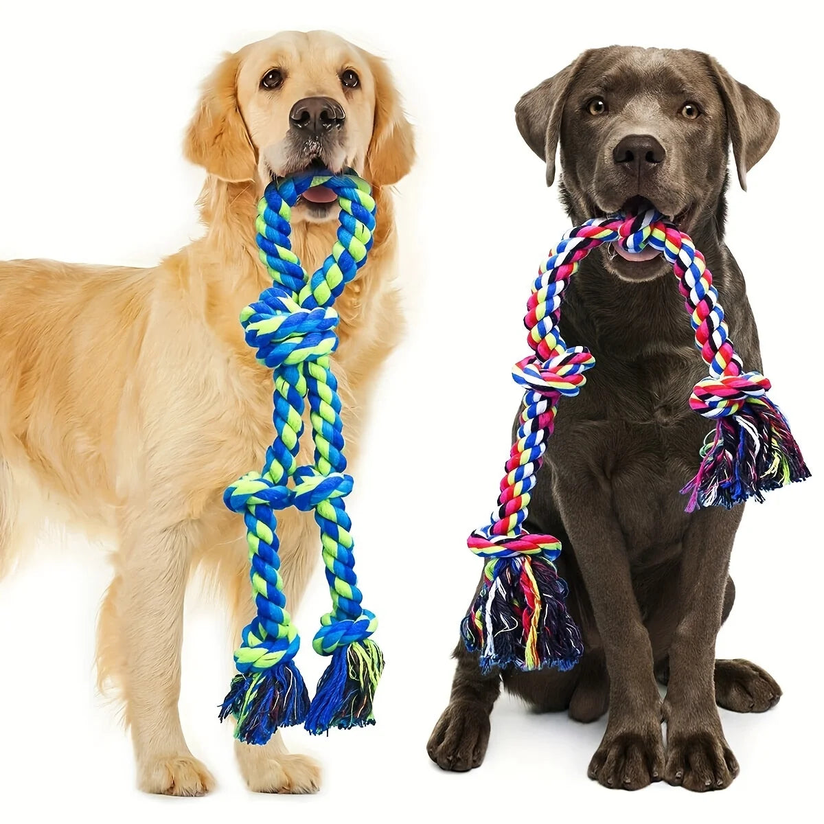 Pet dog cotton rope toys teeth cleaning teeth grinding resistant to bite rope knot toy rope double section cotton rope teething