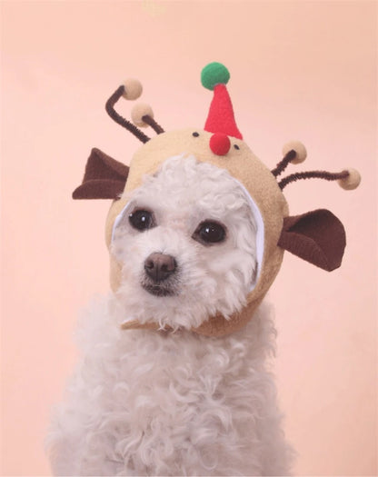 Warm Fleece Cartoon Pet Hat for Cat Christmas Keep Warm York Dog French Bulldog Head Wear Snowman Deer Winter Pet Accessories