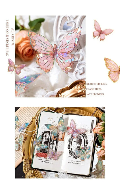 5Style 20pcs/pack INS Butterfly PET Sticker Pack Ice Crystal Laser Gold DIY Handbook Decoration 3D Scrapbook