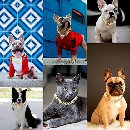 15MM Wide Diamond Luxury Necklace for cat dogs Bling  Jewelry Dog Chain Collar Cuban link Gold Chains for small medium Dogs pet