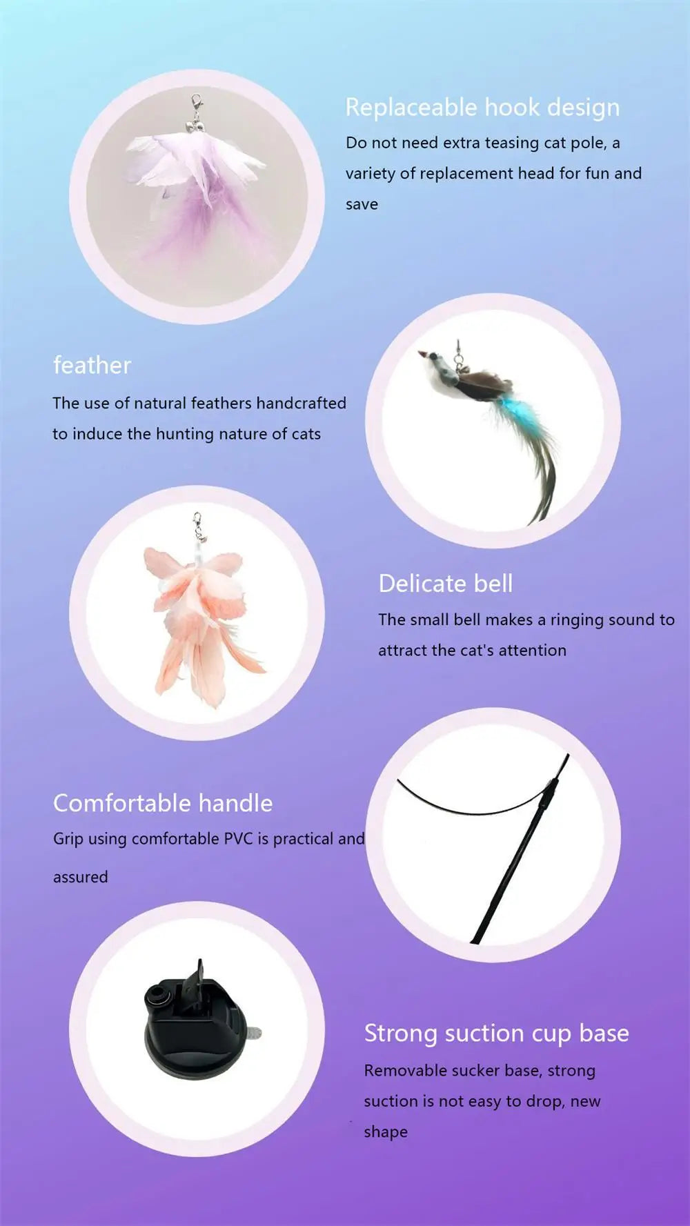 Upgraded Epoxy Sucker Steel Wire Long Rod Feather Cat Teasing Stick Cat Self Hi No Harmful Ingredients
