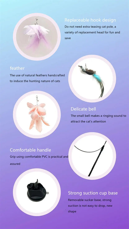 Upgraded Epoxy Sucker Steel Wire Long Rod Feather Cat Teasing Stick Cat Self Hi No Harmful Ingredients