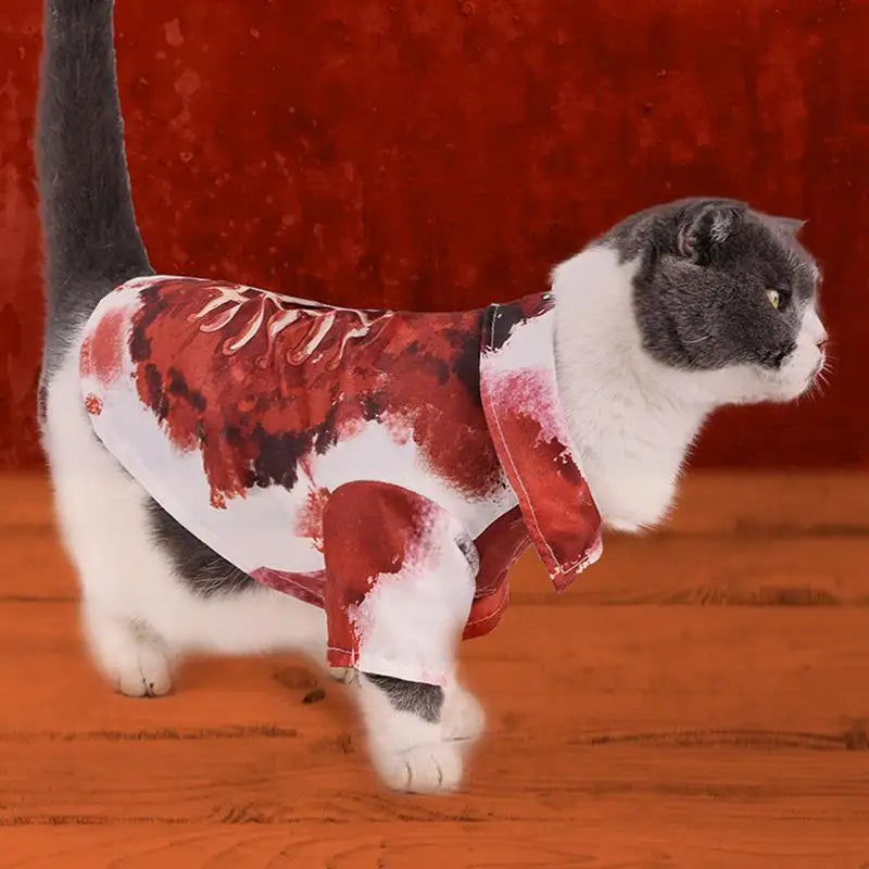 Cat Halloween Costumes Spooky Pet Blood Shirt Printed Pet Dog Clothes Bloody Skeleton Clothes Dress up for Small Medium Large