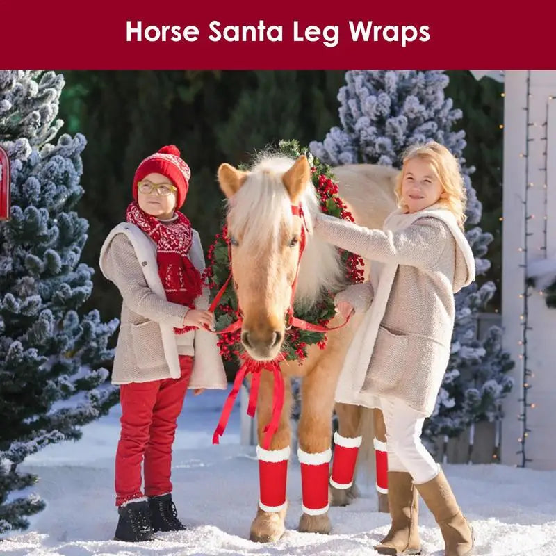 Red Santa Horse Leg Wraps Red Horse Leg Wraps Faux Fur Standing Wraps For Horses Christmas Horse Leggings With Bubble Velvet