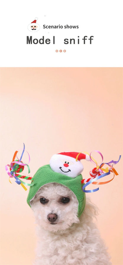 Warm Fleece Cartoon Pet Hat for Cat Christmas Keep Warm York Dog French Bulldog Head Wear Snowman Deer Winter Pet Accessories