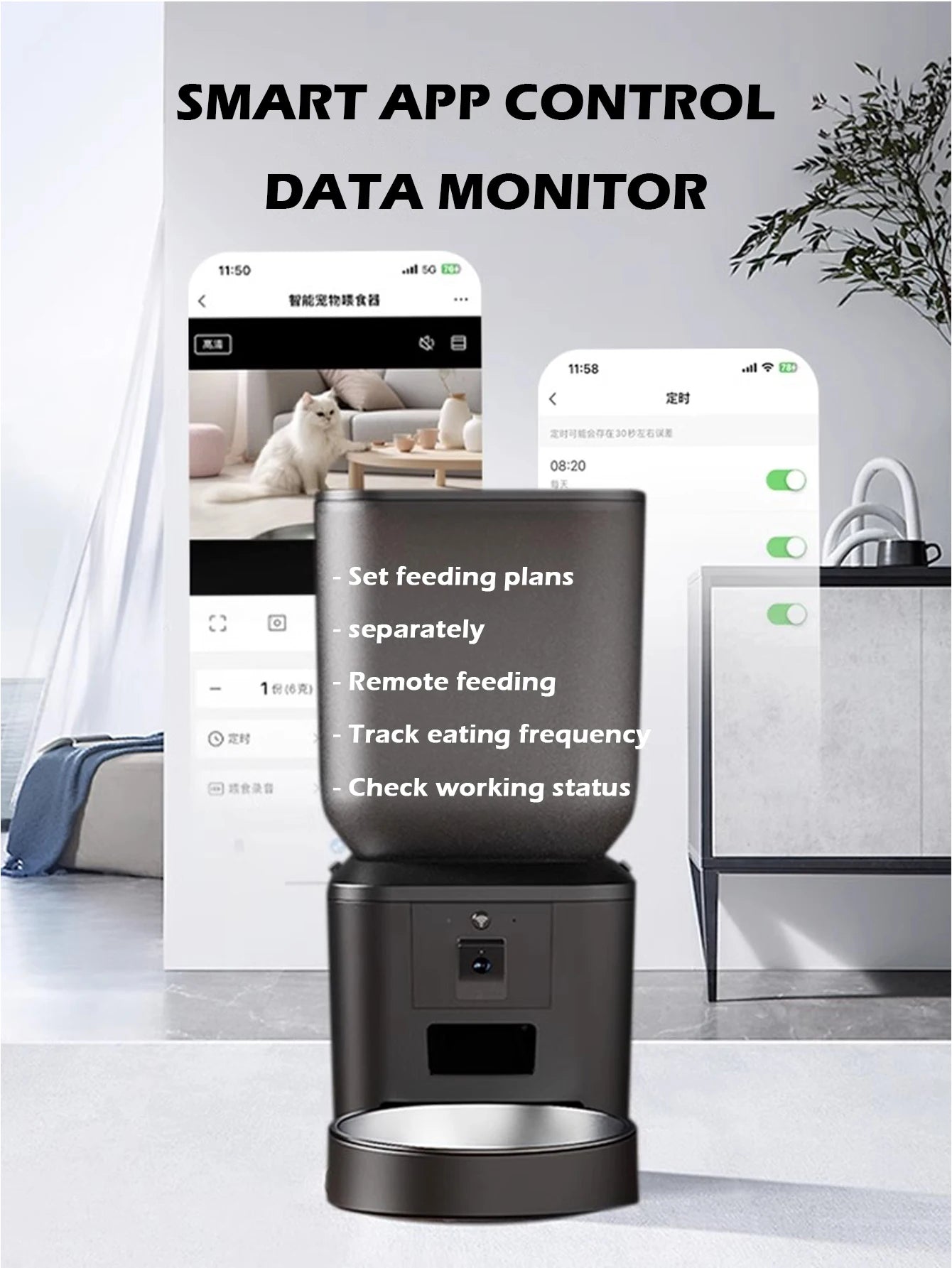 8L Automatic Cat Feeder With 1080p Camera Video WiFi Cat Food Dispenser Pet Smart Voice Recorder Remote Control Pet Auto Feeder