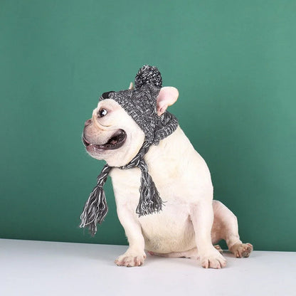 Winter Soft Dog Hat Warm Pet Dog Knitted Hat with Ear Holes Windproof Knitting French Bulldog Hat for Puppy Small Medium Dog Cap