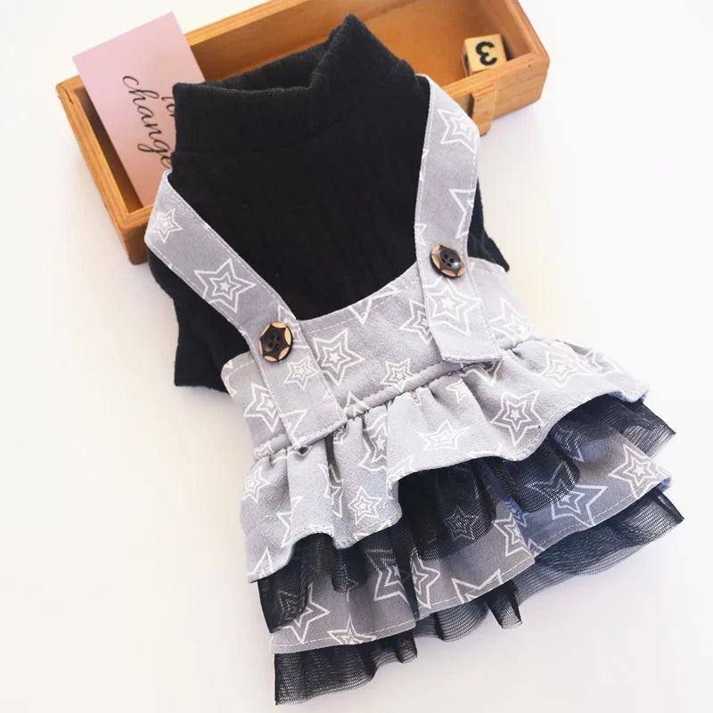 Dogs Denim Suspender Skirt Striped T-Shirt Cats Cute Fashion Cartoon Puppy Strapped Dress Suit Birthday Garden Walking Clothes
