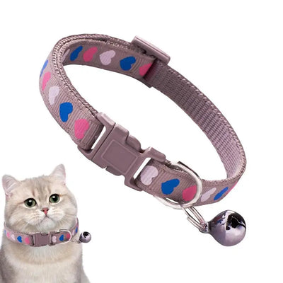 Cat Bell Collar Colorful PVC With Bells Dog Collar Detachable Adjustable Pet Collar Love Heart Printed Comfortable For Cat