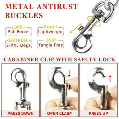 Steel Wire Dog Leashes with Two Head Dogs, Anti-Bite, Tie Out Cable for Small Big Pets, Outdoor Double Steel Wire Rope Lead, New