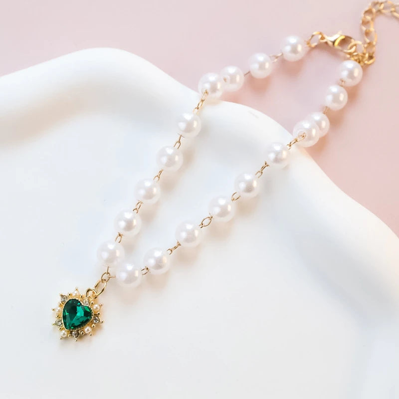 Pearl Chain Accessories for Cats Zircon Heart Pet Products Small Medium Puppy Neck Wear Wedding Birthday Gift Pet Dog Collar
