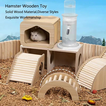 Smooth Hamster Hideaway Wooden Hamster House with Climbing Ladder Small Pet Castle Arch Bridge for Dwarf Mice Gerbils Small Pets