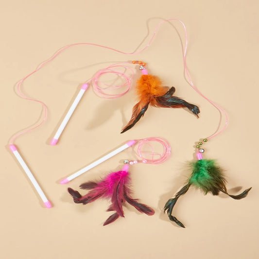 Cat Toy Cat Teaser Sticks Pussy Cat Stick Soft Stick Feather Style Bite Resistant Mutual Cat Toy Color Stick Pussy Cat Stick