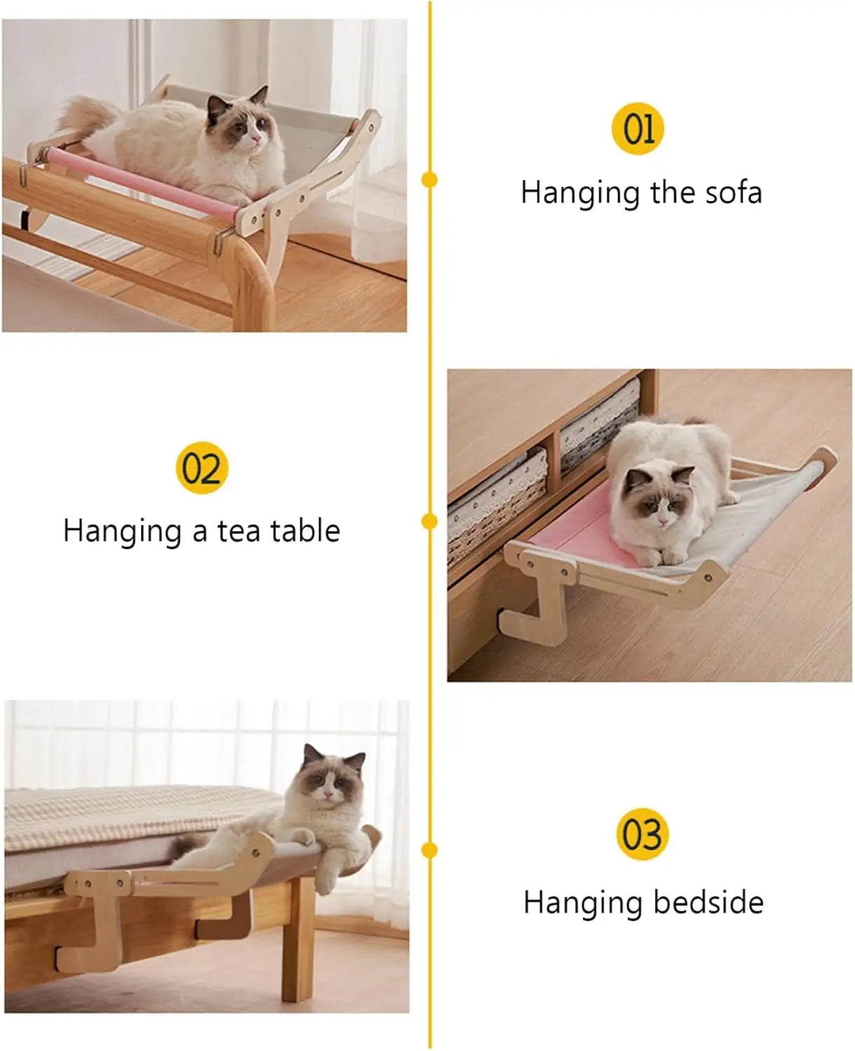 Pet Window Hanging Cat Bed, Removable Balcony Cat Hanging Hammock Wooden Assembly Indoor Bedside Bed Pet Nest